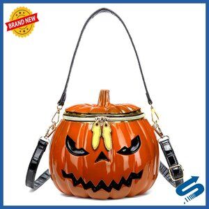 Pumpkin Shaped Crossbody Bag PVC Halloween Purse Adjustable Strap